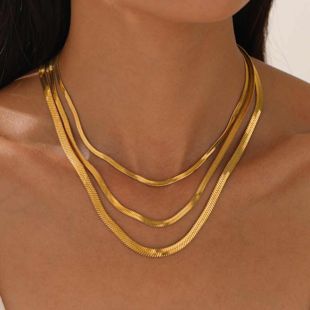 Women’s Snake Chain Necklace – Kendall Herringbone Design