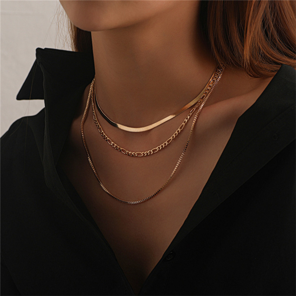 Women’s Layered Necklace – Boho Triple Chain Design