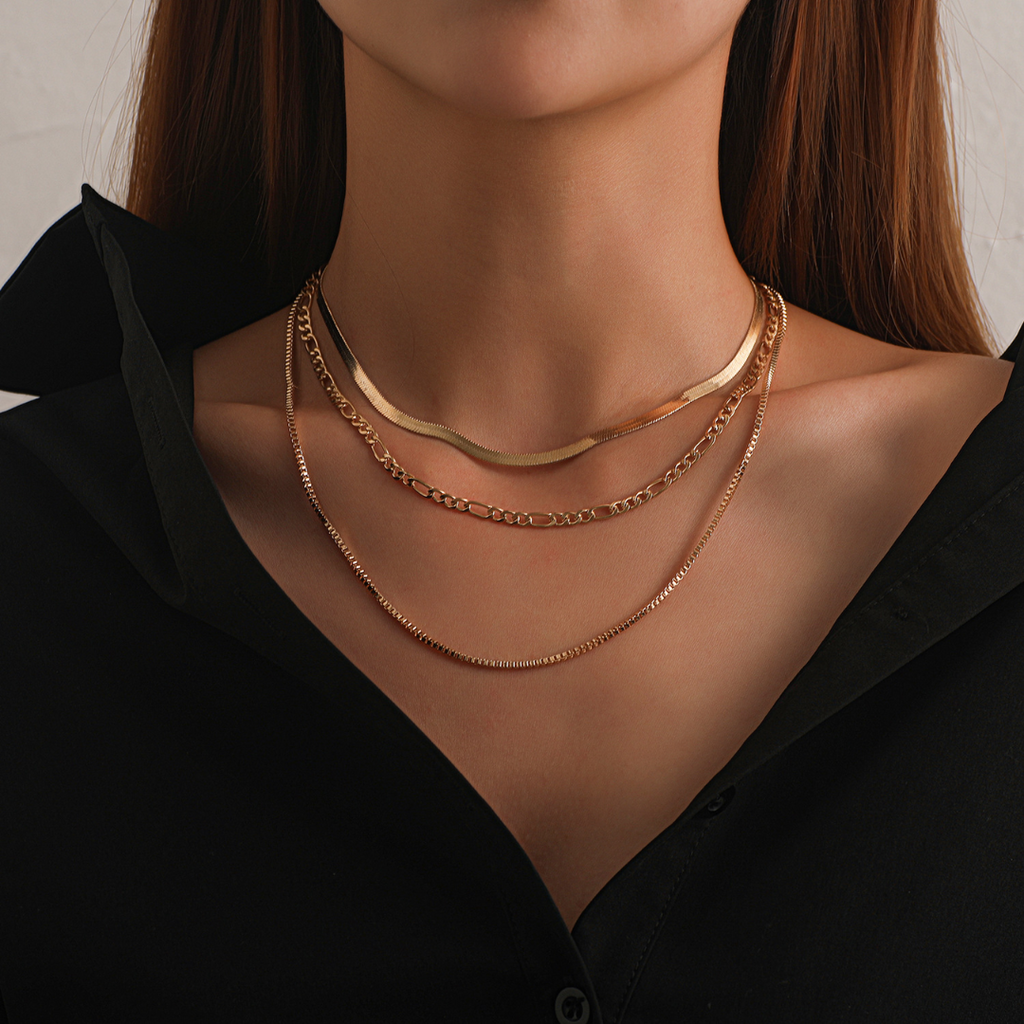 Women’s Layered Necklace – Boho Triple Chain Design